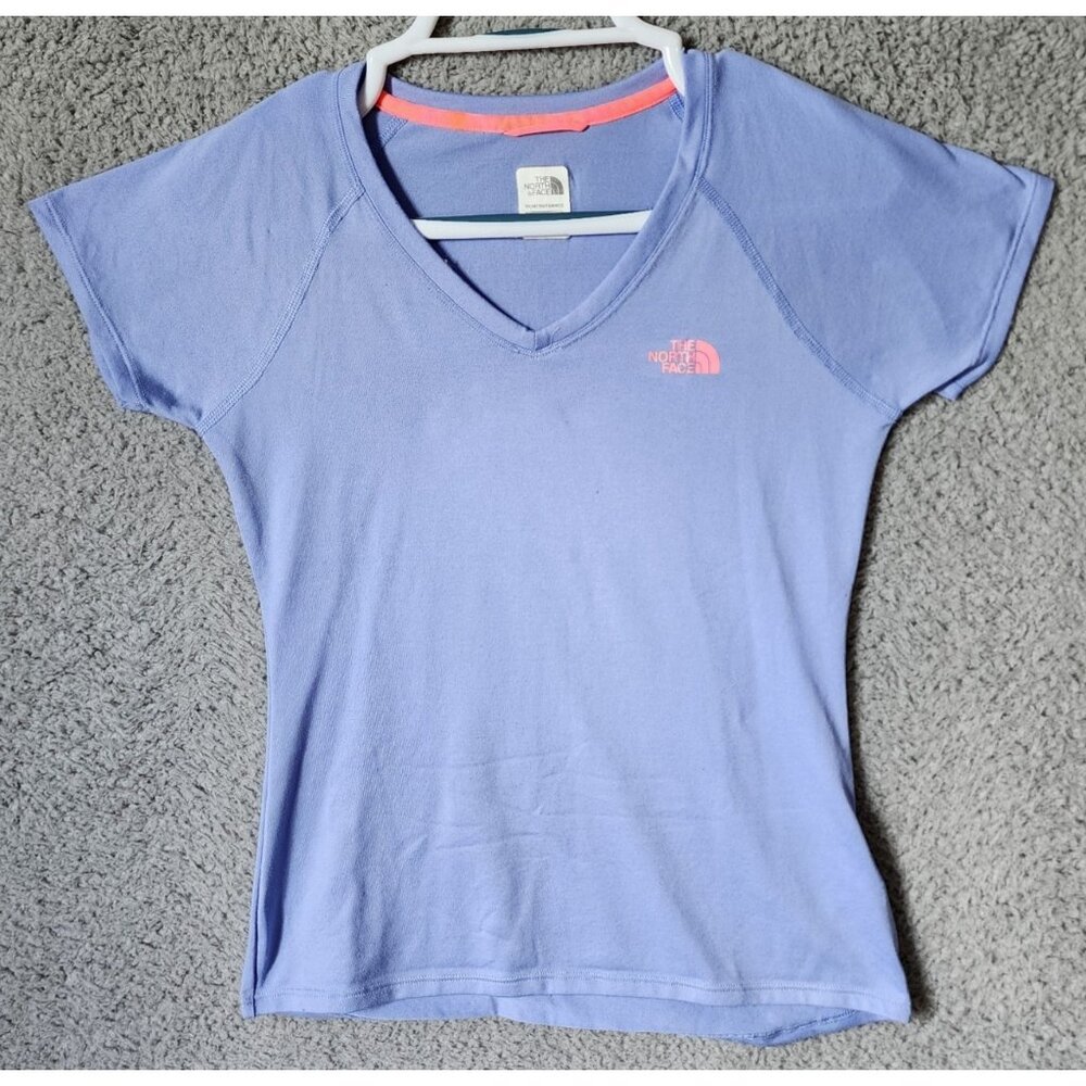 The North Face Women's Vapor Wick Short Sleeve V Neck T Shirt Light Blue Size XS